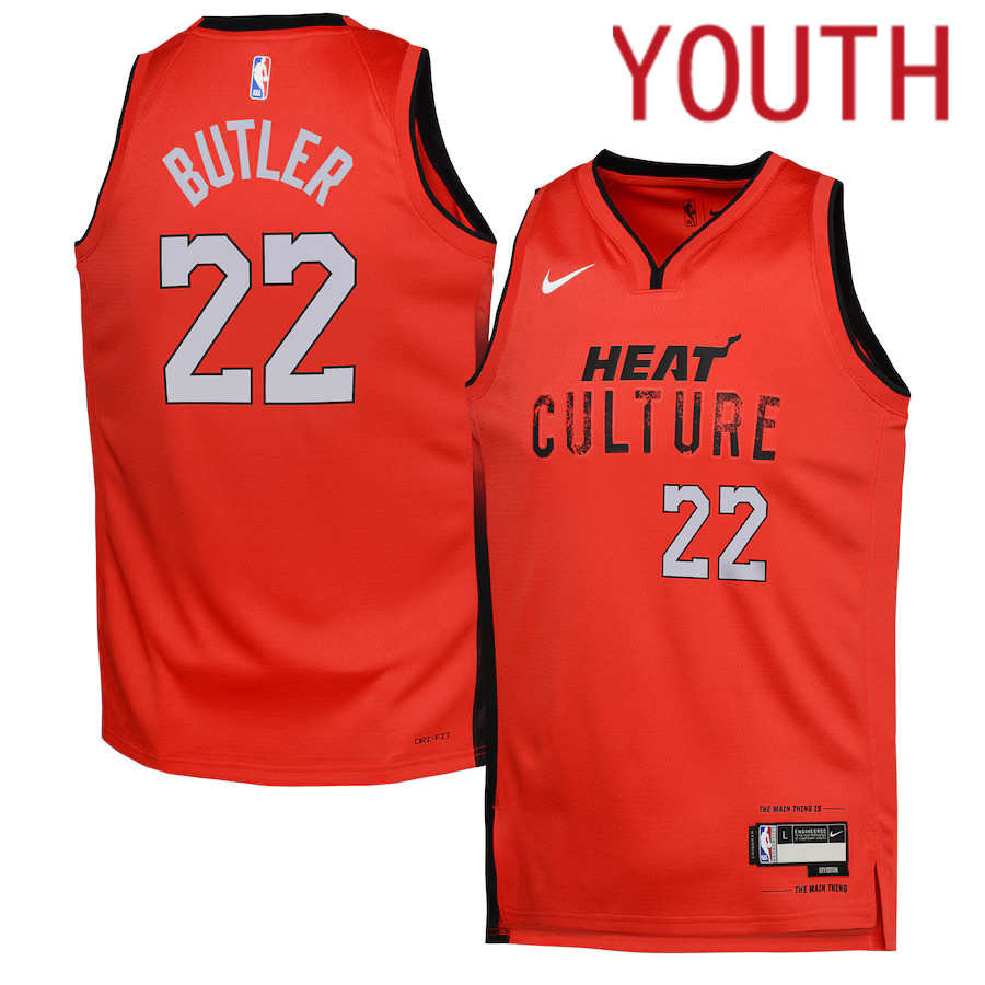 Youth Miami Heat #22 Jimmy Butler Nike Red City Edition 2024-25 Swingman Player NBA Jersey